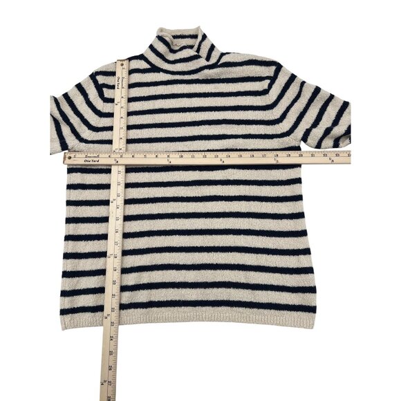 J. Crew Women's Striped Turtleneck Sweater Medium Navy & Cream Soft Cotton Blend - Picture 4 of 5